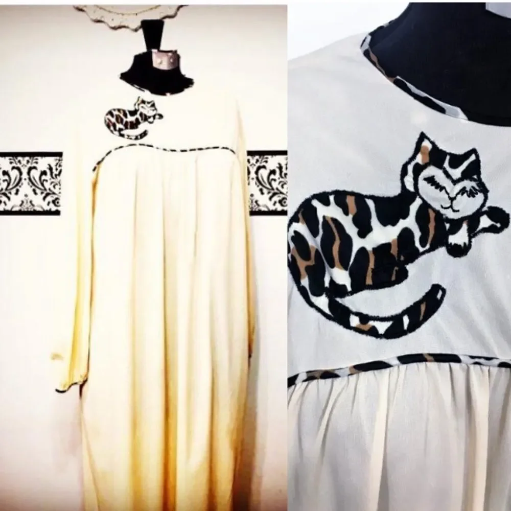 𝅺vintage 1960’s Crazy Cat Lady Baby Doll Nightgown - Picture 6 of 7